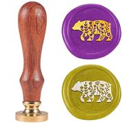DELORIGIN Wildflowers Bear Wax Seal Stamp 1" Flower Animals Vintage Sealing Stamps Removable Brass Head Seal Stamp with Wooden Handle for Envelope Greeting Card Invitations Wine Gift Decor