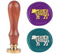 DELORIGIN Wildflowers Cow Wax Seal Stamp 1" Flower Animals Vintage Sealing Stamps Removable Brass Head Seal Stamp with Wooden Handle for Envelope Greeting Card Invitations Wine Gift Decor
