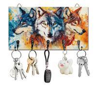 DELORIGIN Wolf Key Holder Key Hooks Wall Mounted Wooden Key Racks Key Storage Organizer Hanger with 5 Key Hooks House Key Holder for Wall Decor Door Entryway Hallway Kitchen New Home Gift