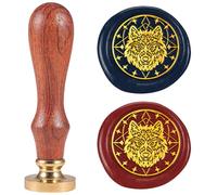 DELORIGIN Wolf Wax Seal Stamp 1" Detachable Brass Head Wooden Handle Letter Sealing Wax Stamp Vintage Wax Stamp for Envelopes Party Invitations Gift Wrap Decoration