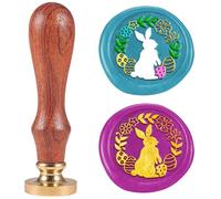 DELORIGIN Wreath Bunny Easter Eggs Wax Seal Stamp 1" Removable Brass Seal Head with Wooden Handle Vintage Embossed Letter Sealing Wax Stamp for Easter Invitations Party Envelope Gift Packag Decorate