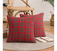 Delorme Store Set of 2 Scottish Decorative Cushion Covers Red Tartan Check Cushion Covers with Hidden Zip for Sofa Bedroom Living Room Car 45 x 45 cm