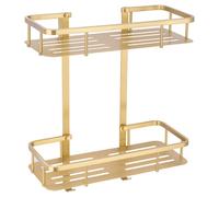 Delos Colore 2 Tier Wall Mounted Rectangular Basket | Brushed Brass | Stainless Steel | 320mm x 390mm x 137mm