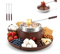 Delousiber Dual-Use Electric Fondue Set, 2-in-1 Marshmallow Toasting Kit with 4 Detachable Trays & Forks for Chocolate Melting and S'mores Fun, Home Dessert Kit