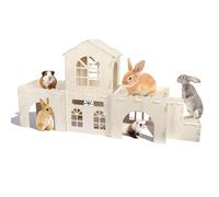 Delousiber Extra Large Wooden Rabbit Castle | 5-in-1 Luxury Bunny House & Hideout with Stairs | Detachable Indoor Playhouse for Rabbits, Guinea Pigs, Chinchillas, Hamsters | Easy Assemble Pet Habitat