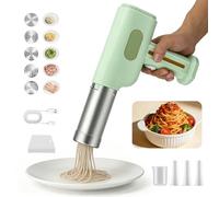 Delousiber Handheld Electric Pasta Maker, 2600mAh Cordless Noodle Machine with 5 Interchangeable Pasta Moulds & 3 Sausage Filling Attachments, Stainless Steel Automatic Pasta Extruder for Homemade