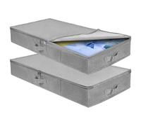 Delousiber Low Under Under Bed Storage Box with Lid, 2 Pack 12cm Tall Shallow Storage Boxes, Lyocell-Blend & Sturdy PP Board, Foldable Silm Organiser with Custom Label for Clothes, Bedding