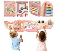 Delousiber Wooden Crocodile Busy Board Wall-Mounted, Montessori Activity Centre with Xylophone, Bead Maze & Weather Calendar, Educational Toy for Toddlers 3+ Years, Boys & Girls Gift
