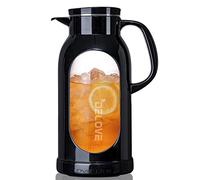 Delove 68 Ounces Glass Pitcher with Shatterproof Shell - Heat Resistant All-glass Liner -18/8 Stainless Steel Filter Lid - Great for Ice Tea,Hot/Cold Water and Juice Beverage (Black)