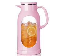 Delove 68 oz/2 Liter Glass Pitcher with Shatterproof Shell - Heat Resistant Glass Liner - Stainless Steel Lid - Carafe & Jug for Iced Tea,Hot/Cold Water,Homemade Juice Beverages (Pink)