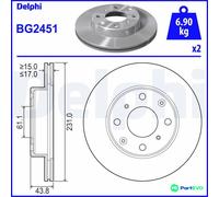 DELPHI 2 X BRAKE DISC BG2451 FOR HONDA ROVER