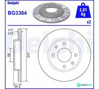 DELPHI 2 X BRAKE DISC BG3364 FOR CITROËN PEUGEOT