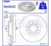 DELPHI 2 X BRAKE DISC BG3833C FOR AUDI SEAT SKODA TOYOTA VW