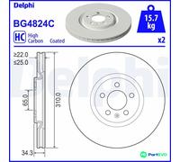 DELPHI 2 X BRAKE DISC BG4824C FOR AUDI SEAT