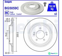 DELPHI 2 X BRAKE DISC BG5059C FOR HYUNDAI KIA