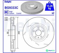 DELPHI 2 X BRAKE DISC BG9333C FOR PORSCHE