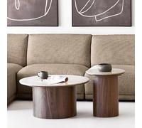 Delphi Coffee Table - Set of 2 - Round - Cylindrical Base - Cream and Dark Brown - Ceramic and Wooden