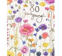 Delphine Stunning Artistic Female Birthday Card (PL-ODH005) - 80th Birthday Wild Meadow Flowers with an Elegant Foil Finish - Greeting Card for Her From the Beautiful Range