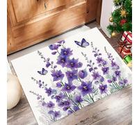 Delphinium Butterfly Door Mats Indoor Doormat Washable For Pets Door Matts Duty Non-Slip Entrance Mat Super Absorbent Front Doormat, Watercolor Style For Kitchen Bathroom Purple, 60 X 90 Cm
