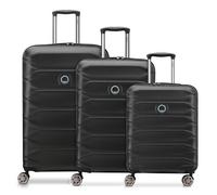 Delsey Hard Luggage Suitcase Set 3-Piece Travel Trolleys Made of High-Quality Robust ABS and PC Material for Men and Women 4 Double Wheels & TSA Lock Meteor Series, black, L
