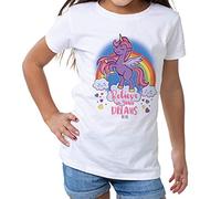 DelSol - Kids Crew Tee - Believe - Transforms from Pink and White to a Rainbow of Colors - 100% Preshrunk Ring-spun Cotton Jersey - Baby Rib-knit Set-in Collar - Taped Neck and Shoulders - 2T - 1 Pc