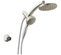 Delta 6 Settings PivotPro 3-in-1 Combination Shower Head with ProClean Spray, Brushed Nickel, Round Showerhead, Rainfall with Hand Jet, 1.75 GPM, SpotShield Brushed Nickel 75649SN