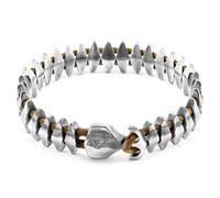 Delta Anchor Maxi Silver and Braided Leather Bracelet ANCHOR & CREW Brown 21cm
