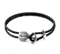 Delta Anchor Silver and Braided Leather Bracelet ANCHOR & CREW Black 21cm