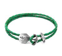 Delta Anchor Silver and Braided Leather Bracelet ANCHOR & CREW Green 19cm