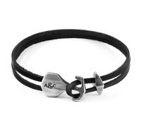 Delta Anchor Silver and Flat Leather Bracelet ANCHOR & CREW Black 19cm