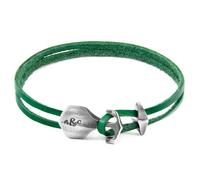 Delta Anchor Silver and Flat Leather Bracelet ANCHOR & CREW Green 23cm