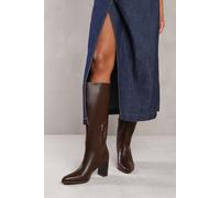 Where's That From Elder Block Heel Knee High Boots With Side Zip in Dark Brown Faux Leather - 4 - BROWN