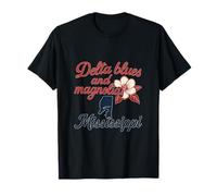 Delta Blues & Magnolias Mississippi Floral Script Design T-Shirt