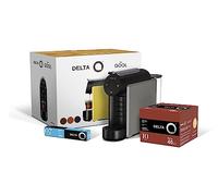 Delta Cafés Q MiniQool Automatic Capsule Coffee Maker Set with 7 Capsules Capacity with 1 x 40 Qalidus Coffee Capsules + 1 x 10 DeQafeinatus Capsules Grey