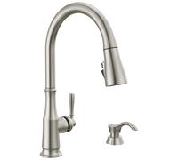 Delta Capertee Brushed Nickel Kitchen Faucet with Pull Down Sprayer and Soap Dispenser, Modern Single Hole Kitchen Sink Faucet, Single Handle, SpotShield Stainless 19877Z-SPSD-DST