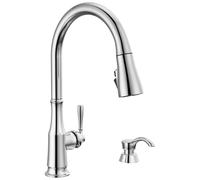 Delta Capertee Chrome Kitchen Faucet with Pull Down Sprayer and Soap Dispenser, Modern Single Hole Kitchen Sink Faucet, Single Handle, Chrome 19877Z-SD-DST