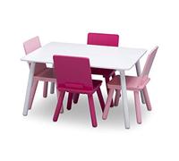 Delta Children Kids Table and Chair Set (4 Chairs Included) - Ideal for Arts & Crafts, Snack Time, Homeschooling, Homework & More, White/Pink