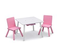 Delta Children Kids Table and Chair Set with Storage (2 Chairs Included) - Ideal for Arts & Crafts, Snack Time, Homeschooling, Homework & More - Greenguard Gold Certified, White/Pink