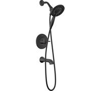 Delta Faucet Albion 14 Series Single Handle Bath and Shower Faucet Set, Black Shower Trim Kit with In2ition 2-in-1 4-Setting Dual Hand Shower Head, Black