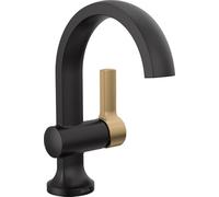 Delta Faucet Albion Single Hole Bathroom Faucet, Black/Gold Single Handle Bathroom Faucet, Bathroom Sink Faucet, Metal Push Pop-Up Drain Assembly, Matte Black/Champagne Bronze 15855LF-GZ