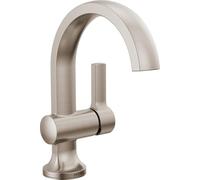 Delta Faucet Albion Single Hole Bathroom Faucet, Brushed Nickel Single Handle Bathroom Faucet, Bathroom Sink Faucet, Metal Push Pop-Up Drain Assembly, SpotShield Brushed Nickel 15855LF-SP