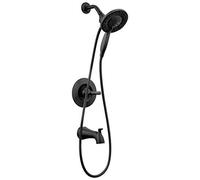 Delta Faucet Arvo 14 Series Single-Handle Tub and Shower Trim Kit, Shower Faucet with 4-Spray In2ition 2-in-1 Dual Hand Held Shower Head with Hose, Matte Black 144840-BL-I (Valve Included)