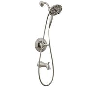 Delta Faucet Arvo 14 Series Single-Handle Tub and Shower Trim Kit, Shower Faucet with 4-Spray In2ition 2-in-1 Dual Hand Held Shower Head with Hose, SpotShield Stainless 144840-SP-I (Valve Included)