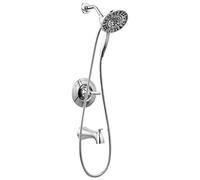 Delta Faucet Arvo 14 Series Single-Handle Tub and Shower Trim Kit, Shower Faucet with 4-Spray In2ition 2-in-1 Dual Hand Held Shower Head with Hose, Chrome 144840-I (Valve Included)