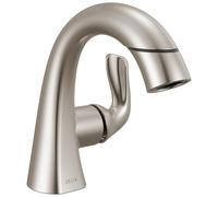 Delta Faucet Arvo Pull-Down Single Hole Bathroom Faucet, Brushed Nickel Bathroom Sink Faucet, Bathroom Faucet with Pull Out Sprayer, Single Handle Bathroom Faucet, SpotShield Nickel 115840LF-SPPD