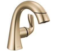Delta Faucet Arvo Pull-Down Single Hole Bathroom Faucet, Gold Bathroom Sink Faucet, Bathroom Faucet with Pull Out Sprayer, Single Handle Bathroom Faucet, Champagne Bronze 115840LF-CZPD