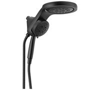 Delta Faucet HydroRain 2-in-1 Matte Black Rain Shower Head with 5-Spray In2ition Dual Shower Head with Handheld Spray, H2Okinetic Matte Black Shower Head with Hose, Matte Black 58680-BL25