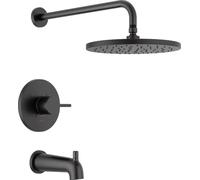 Delta Faucet Modern Raincan Round Single-Function Tub and Shower Trim Kit Black, Tub Faucet Set, Rainfall Shower Head Black, Delta Shower Trim Kit, Matte Black T14469-BL-PP (Valve Not Included)