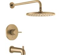 Delta Faucet Modern Raincan Round Single-Function Tub and Shower Trim Kit Gold, Tub Faucet Set, Rainfall Shower Head Gold, Delta Shower Kit, Champagne Bronze T14469-CZ-PP (Valve Not Included)