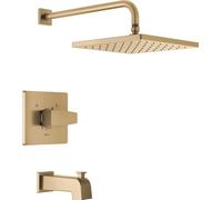 Delta Faucet Modern Raincan Square Single-Function Tub and Shower Trim Kit Gold, Tub Faucet Set, Rainfall Shower Head Gold, Delta Shower Kit, Champagne Bronze T14468-CZ-PP (Valve Not Included)